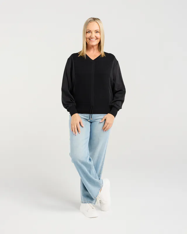 Model wearing Black Daphne Top By Zafina Available at Beetees Nelson