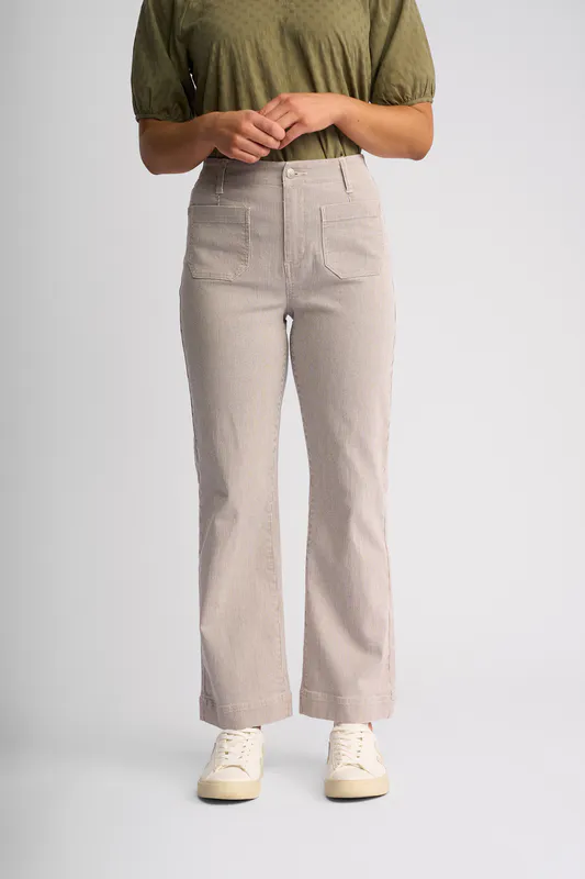 Model wearing Ecru Stripe Denim Daily Jean By Vassalli Available at Beetees Nelson