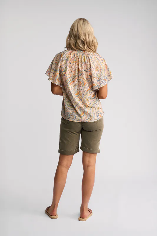 Model wearing Auroa Nyla Top By Vassalli Available at Beetees Nelson