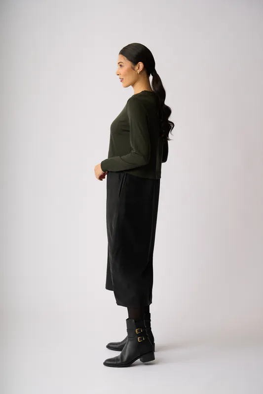 Model wearing Olive ( Black) Mix Things Up Dress By Foil Available at Beetees Nelson