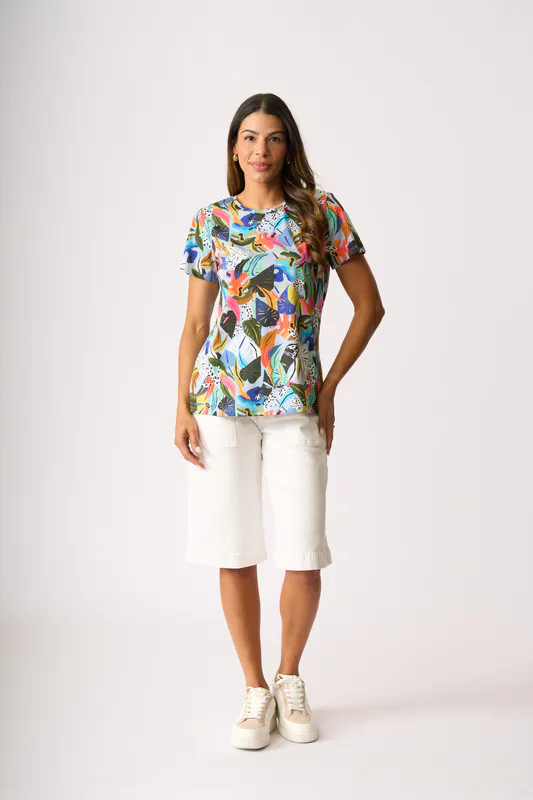 Model wearing Lyrical Tee - Swing Fit By Preen Available at Beetees Nelson