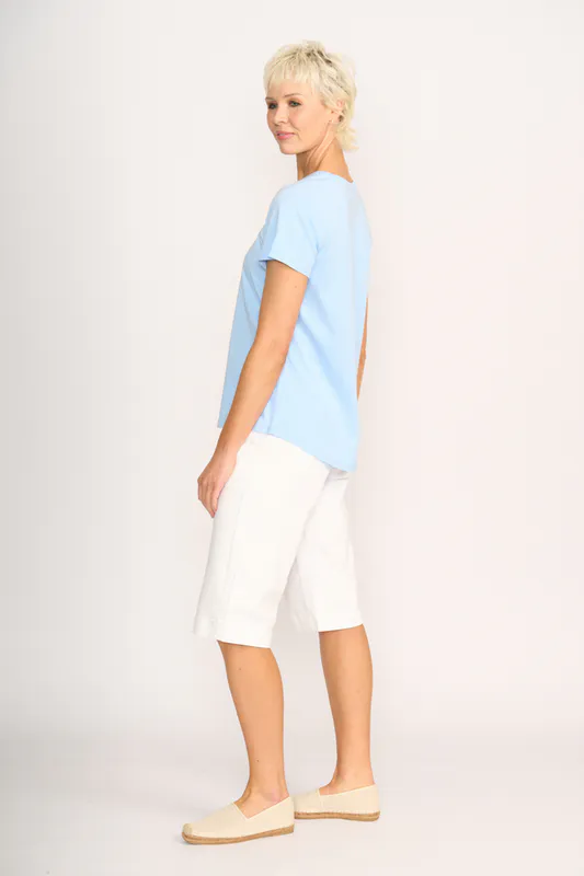 Model wearing Sky Tee - Swing Fit By Preen Available at Beetees Nelson
