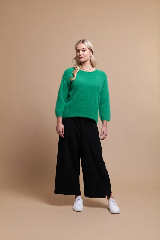 Model wearing Shamrock Coloured Jumper - Boxy, High Low By Foil Available at Beetees Nelson