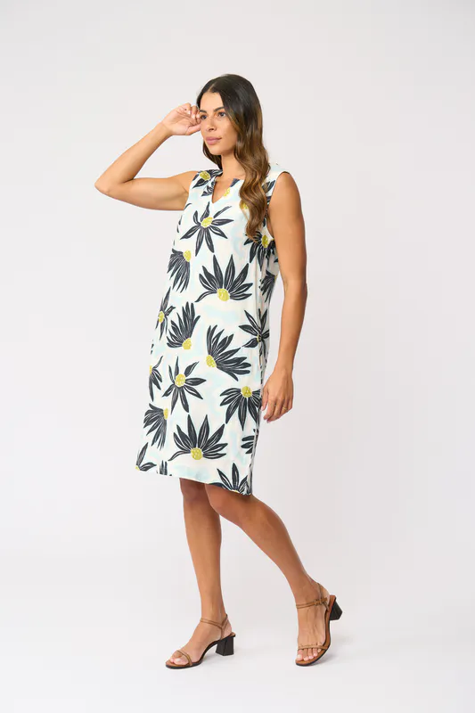 Model wearing Paper Flower Sun-Sational Dress By Foil Available at Beetees Nelson