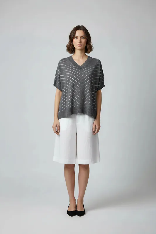 Model wearing Graphite Detail Top By LD + CO Available at Beetees Nelson