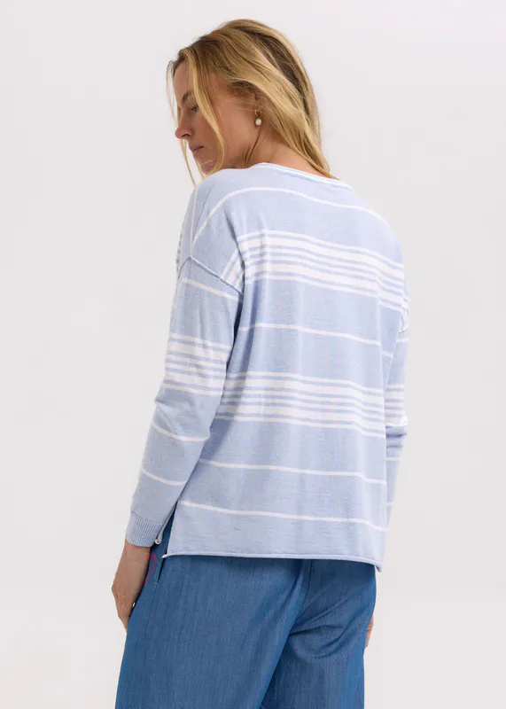 Model wearing Powder Beach Bum Jumper By Zaket & Plover Available at Beetees Nelson