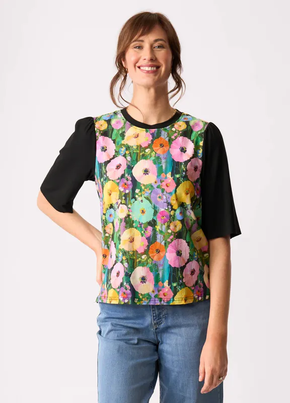 Model wearing Blossoms Combo Elbow Sleeve Top By Memo Available at Beetees Nelson