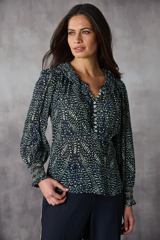 Model wearing Santiago Animal Print Santiago Top By Lania Available at Beetees Nelson