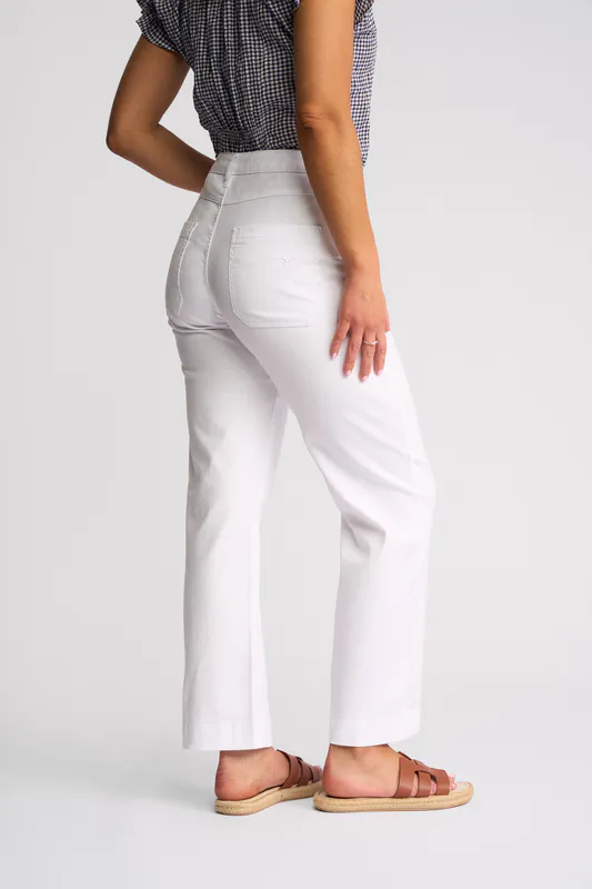 Model wearing White Denim Villa Jean By Vassalli Available at Beetees Nelson
