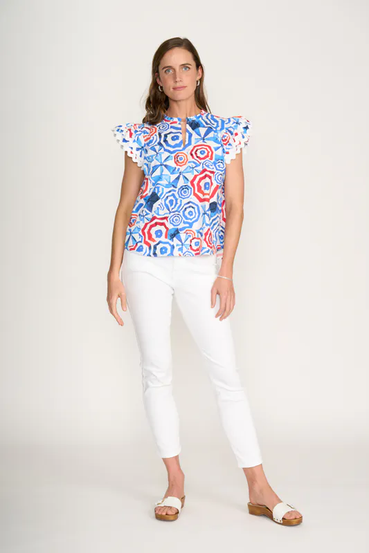 Model wearing Catalina Swell Times Top By Foil Available at Beetees Nelson