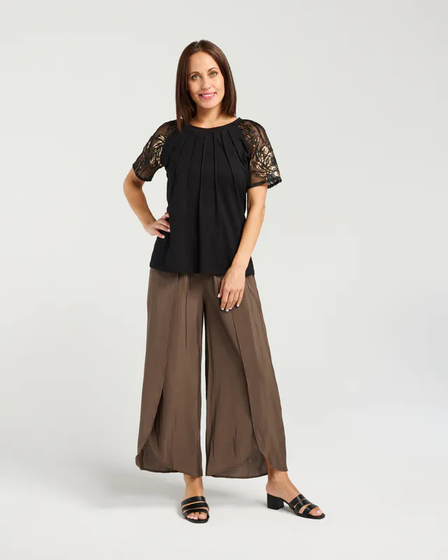 Model wearing Black Selah Top By Seduce Available at Beetees Nelson