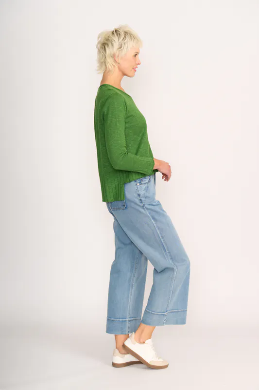 Model wearing Apple Cardigan - Best Feature By Foil Available at Beetees Nelson