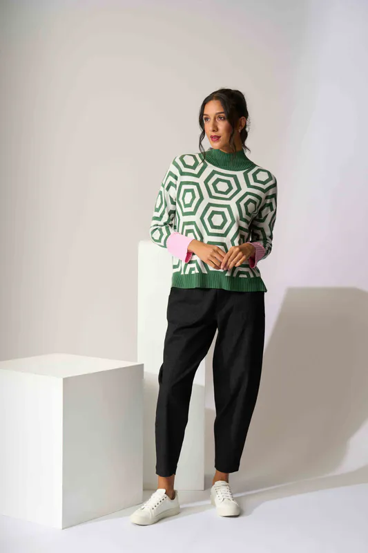 Model wearing Dark Indigo Barrel Leg Jean By Memo Available at Beetees Nelson