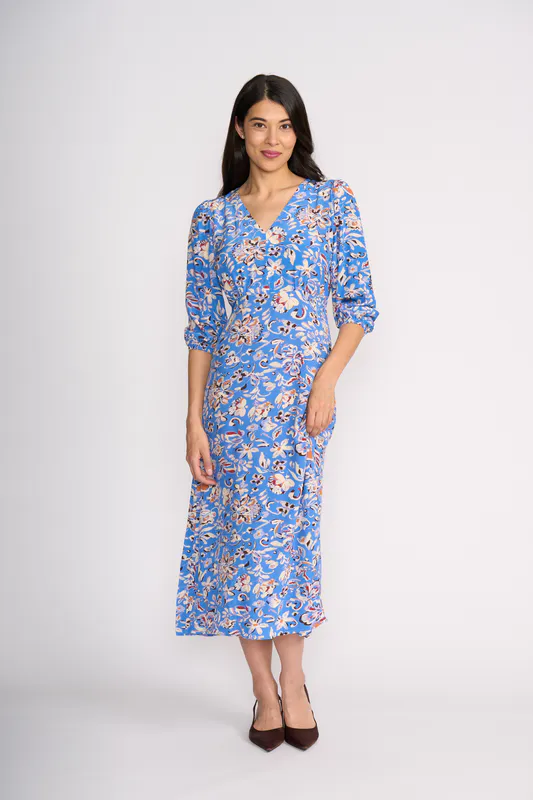 Model wearing Glacial Sketch Cuff & Flow Dress By Foil Available at Beetees Nelson