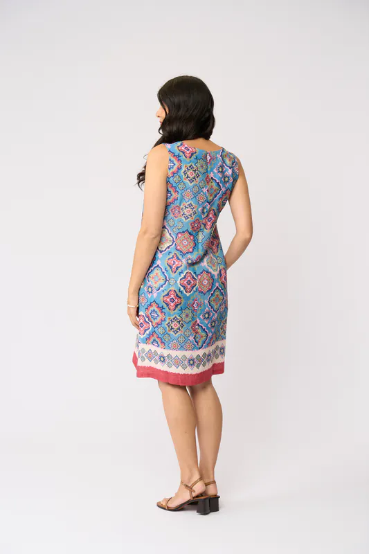 Model wearing Tiled Sun-Sational Dress By Foil Available at Beetees Nelson