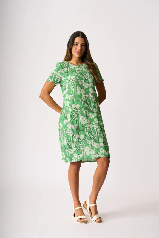 Model wearing Ode Dress - Swing Back By Foil Available at Beetees Nelson
