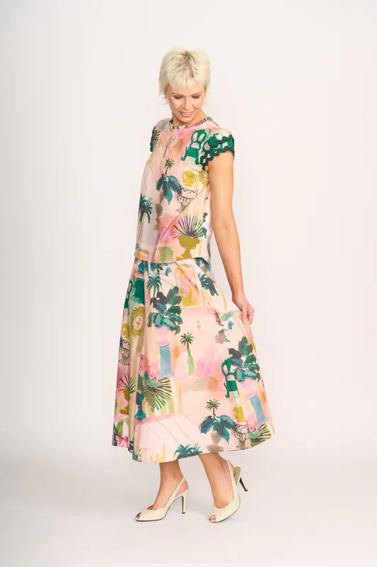 Model wearing Atrium Swell Times Top By Foil Available at Beetees Nelson