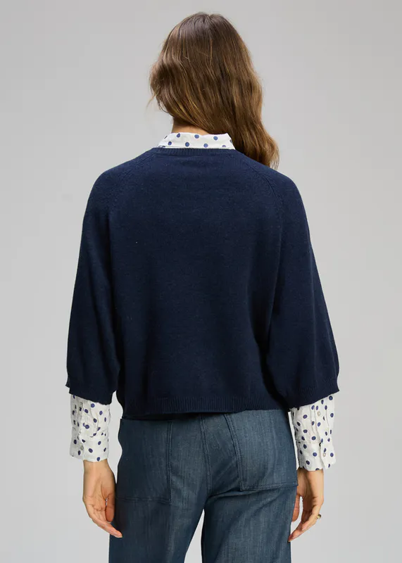 Model wearing Dark Denim Boxy Crew Essential By Zaket & Plover Available at Beetees Nelson