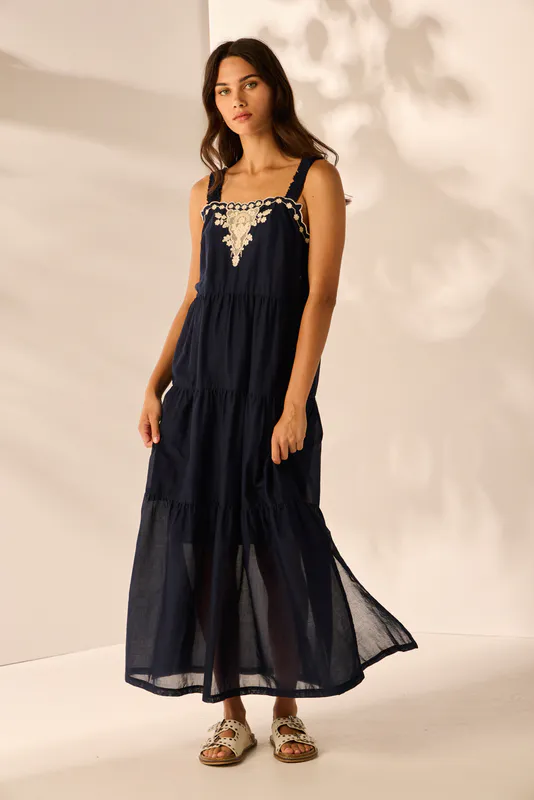 Model wearing Ink Summit Dress By Lania Available at Beetees Nelson