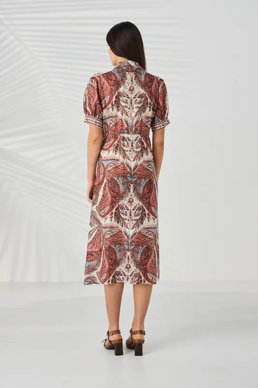 Model wearing Marsh Print Marsh Dress Available at Beetees Nelson