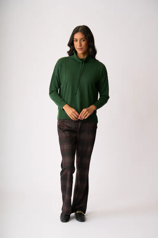 Model wearing Pine Reverse Seam Jumper By Foil Available at Beetees Nelson