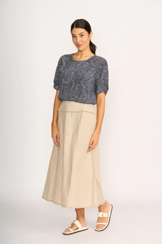 Model wearing Stone Fringe Benefits Skirt By Foil Available at Beetees Nelson