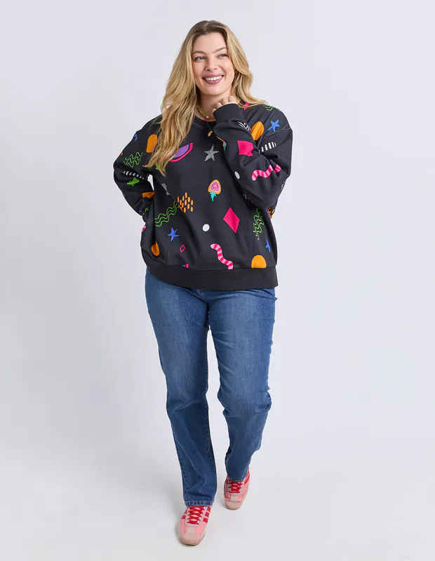 Model wearing Midnight Licorice Galaxy Crew By Elm Available at Beetees Nelson