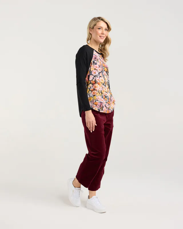 Model wearing Monet's Garden Chandler Print Front Top By Blackstone Available at Beetees Nelson