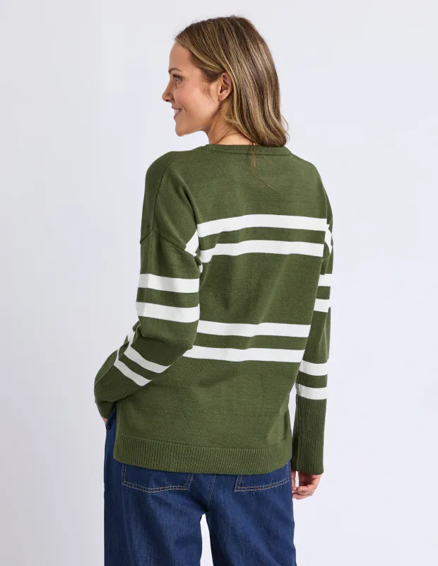 Model wearing Olive/White Allison Crew By Elm Available at Beetees Nelson