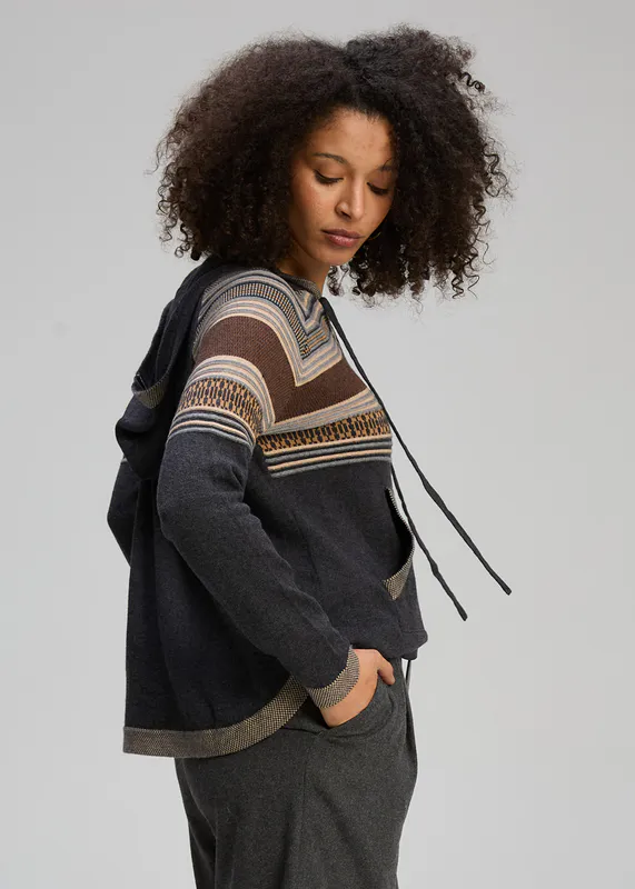 Model wearing Charcoal Apres Hoodie By Zaket & Plover Available at Beetees Nelson