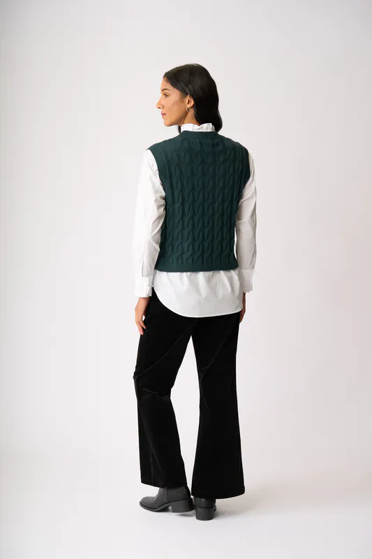 Model wearing Ivy Cabled Vest By Preen Available at Beetees Nelson