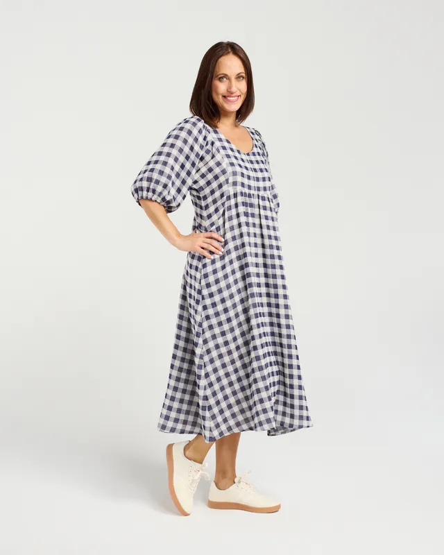 Model wearing Classic Check Linda Dress By Seduce Available at Beetees Nelson
