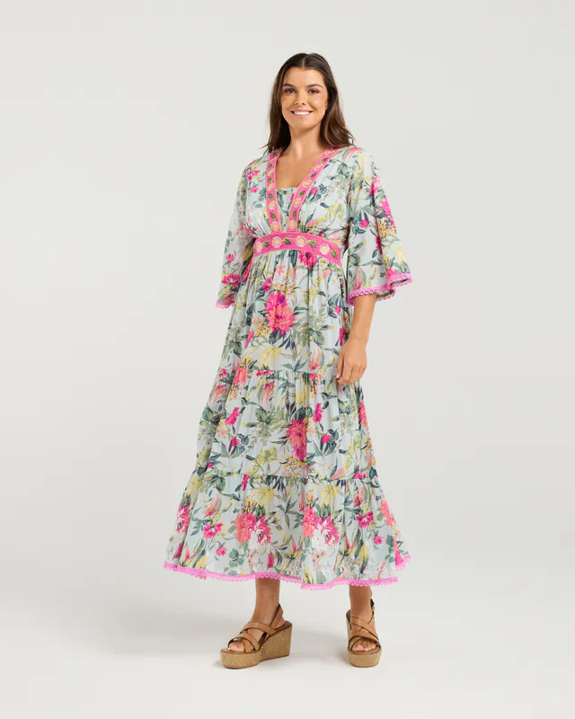 Model wearing Azalea New Castle Dress By NMBR Rose Available at Beetees Nelson