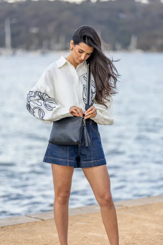 Maggie Black 3 Compartment Crossbody Bag By Black Caviar Available at Beetees Nelson