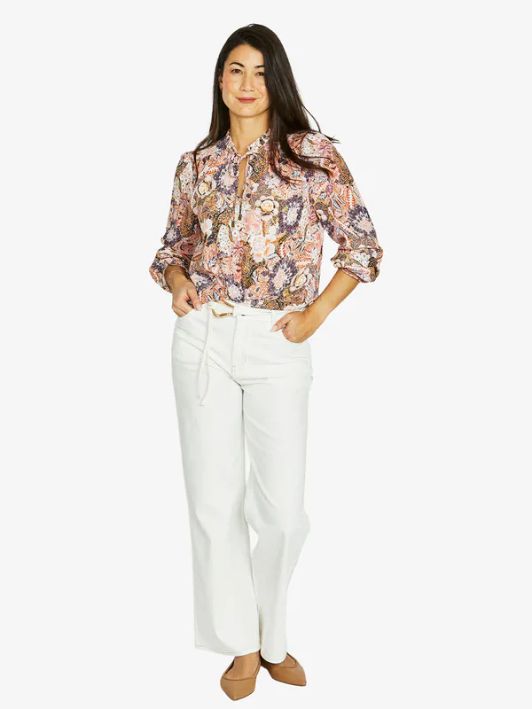 Model wearing Multi Delicate Paisley Top By Jump Available at Beetees Nelson