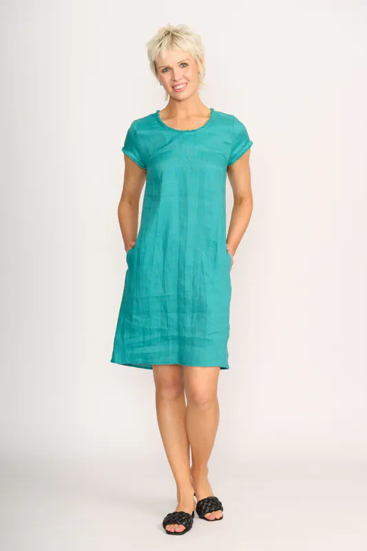 Model wearing Aquatic Dress - Fringe, Scoop Neck By Foil Available at Beetees Nelson