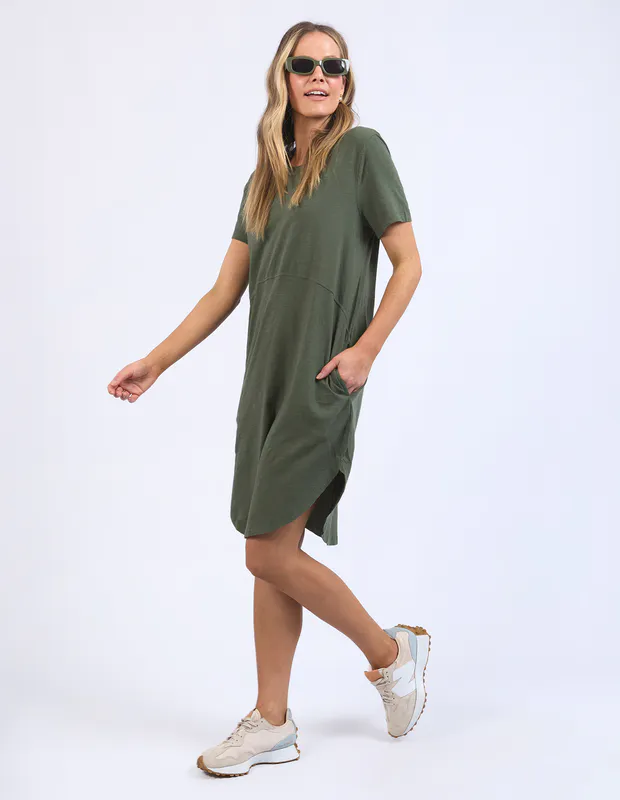Model wearing Khaki Bay Dress By Foxwood Available at Beetees Nelson