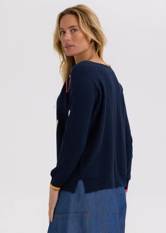 Model wearing Denim Intarsia Hearts By Zaket & Plover Available at Beetees Nelson