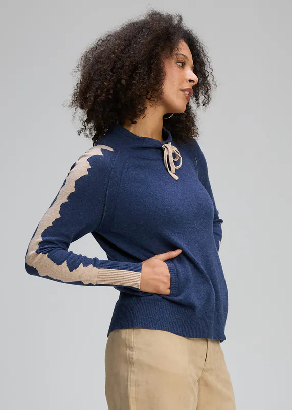 Model wearing Denim Graphic Neck Cord By Zaket & Plover Available at Beetees Nelson