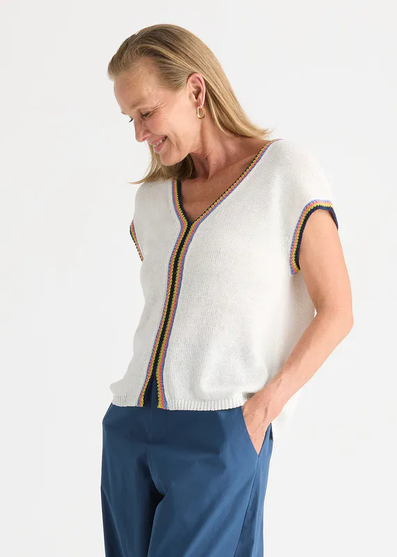 Model wearing White Crochet Trim Tank By Zaket & Plover Available at Beetees Nelson