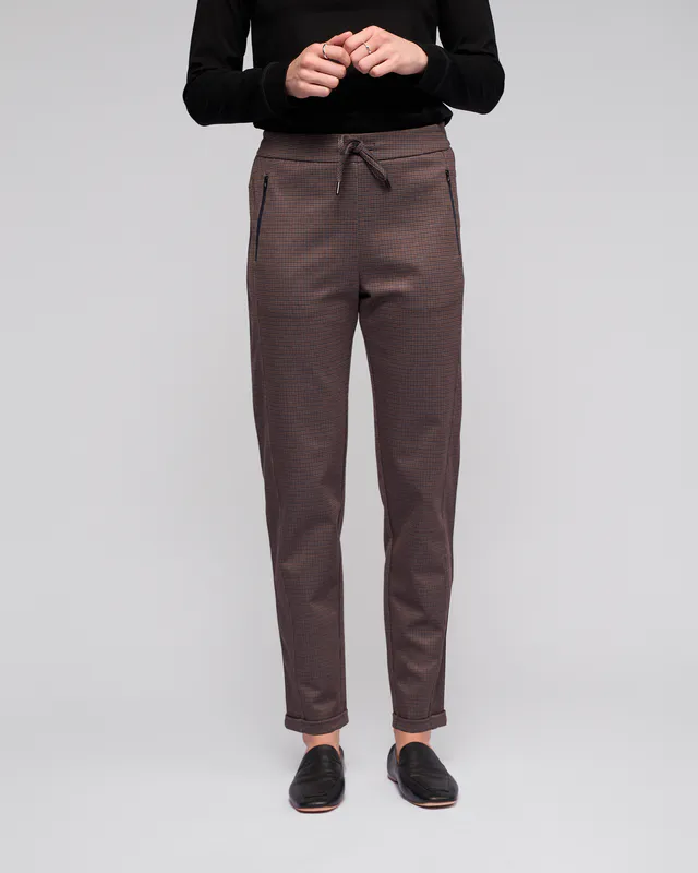 Model wearing Chocolate Brooklyn Pant By Vassalli Available at Beetees Nelson