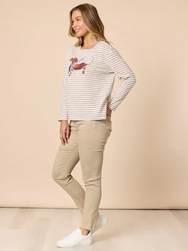 Model wearing Natural Chien Chic Tee By Threadz Available at Beetees Nelson