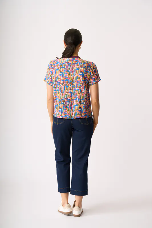 Model wearing Dashed Out Rib Vibes Top By Foil Available at Beetees Nelson