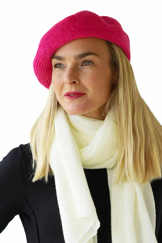 Model wearing Ribbed Beret By Archer House Available at Beetees Nelson