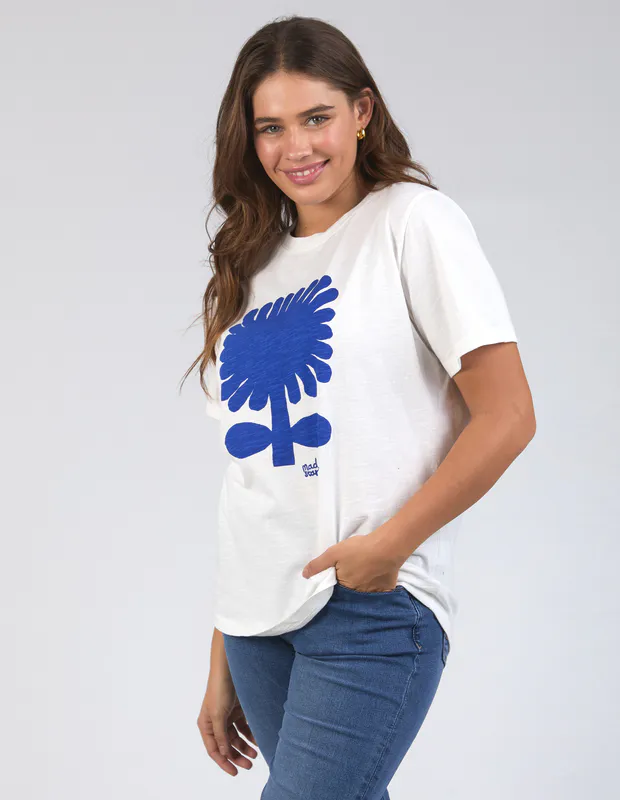 Model wearing Marshmallow Madeleine Stamper Tee By Elm Available at Beetees Nelson