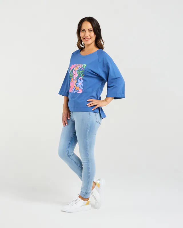 Model wearing Navy Kate T-Shirt By Zafina Available at Beetees Nelson