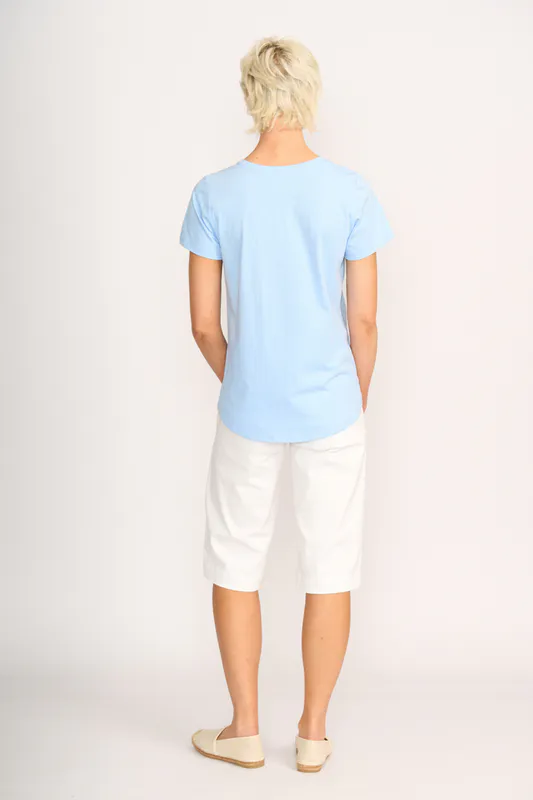 Model wearing Sky Tee - Swing Fit By Preen Available at Beetees Nelson