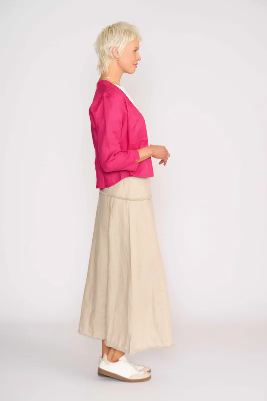 Model wearing Pink Gather Together Jacket By Foil Available at Beetees Nelson