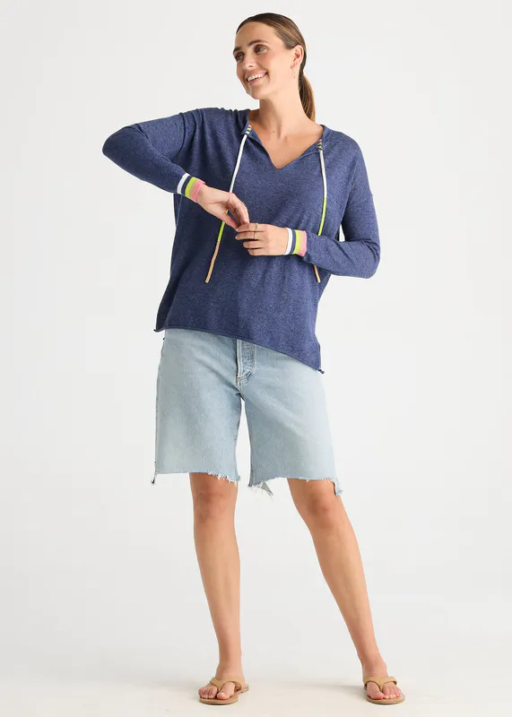 Model wearing Denim Island Tie Top By Zaket & Plover Available at Beetees Nelson