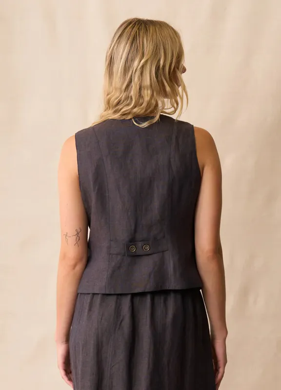 Model wearing Hazel Happer Vest By Neris Available at Beetees Nelson